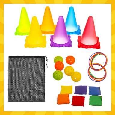 Игра Kruzzel 3в1 "Хвърляне към цел", интерактивна, топки, рингове, конуси