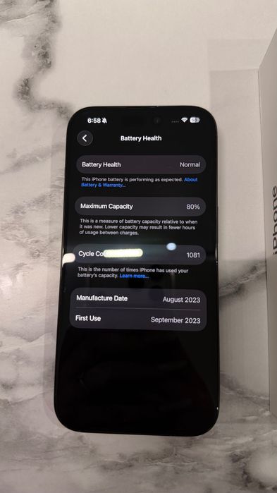 Vând iPhone 15 pro 128gb 80% baterie