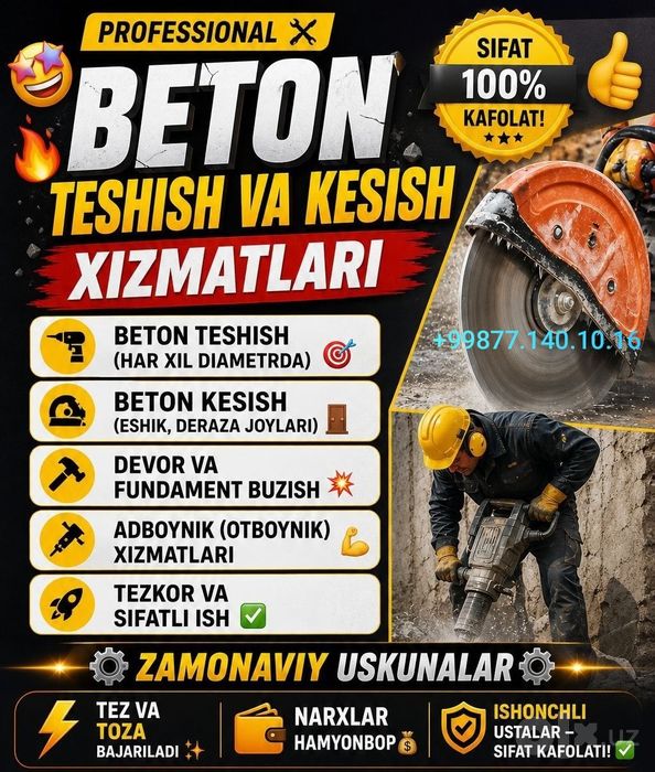 Almazniy bur beton teshamiz