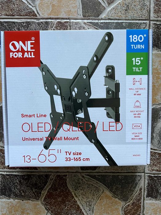 Стойка за телевизор One for All. Завъртaне до 180 градуса. 13-65 инча