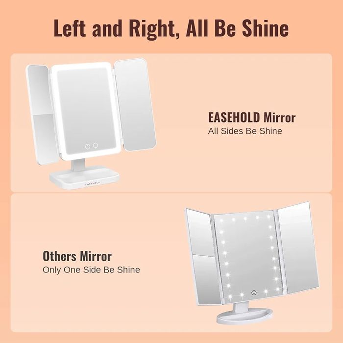 Огледало за грим със LED светлини, акумулаторно 2X,3X