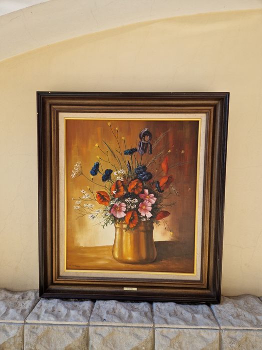 Натюрморт антикварен голям платно масло автор