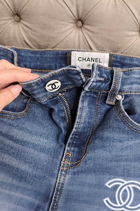 слим дънки шанел топ молив  chanel син дълъг панталон дънков деним