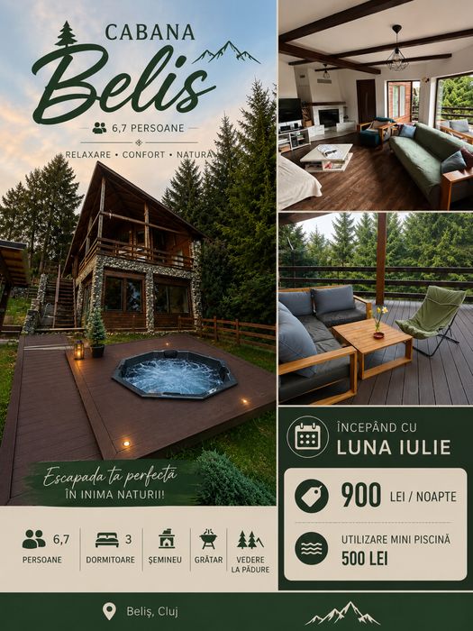 Cabana Belis 6-7 pers, mini piscina incepand cu iulie!