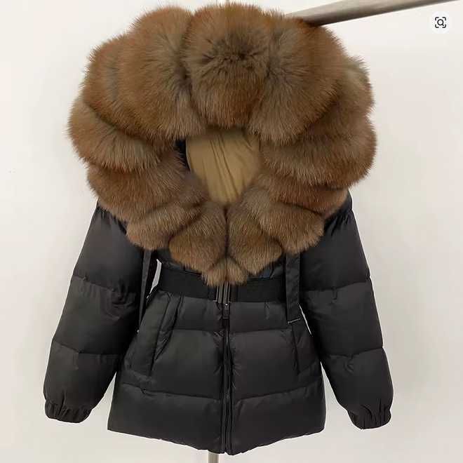 Дамско зимно яке с естетествен пух и пълнеж от гъши пух Луксозно