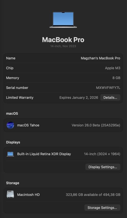 Macbook Pro 14 M3 8 512