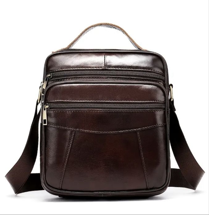 Мъжка кожена чанта за през рамо/Бутикова, Кафява и Черна -10%Промоция!