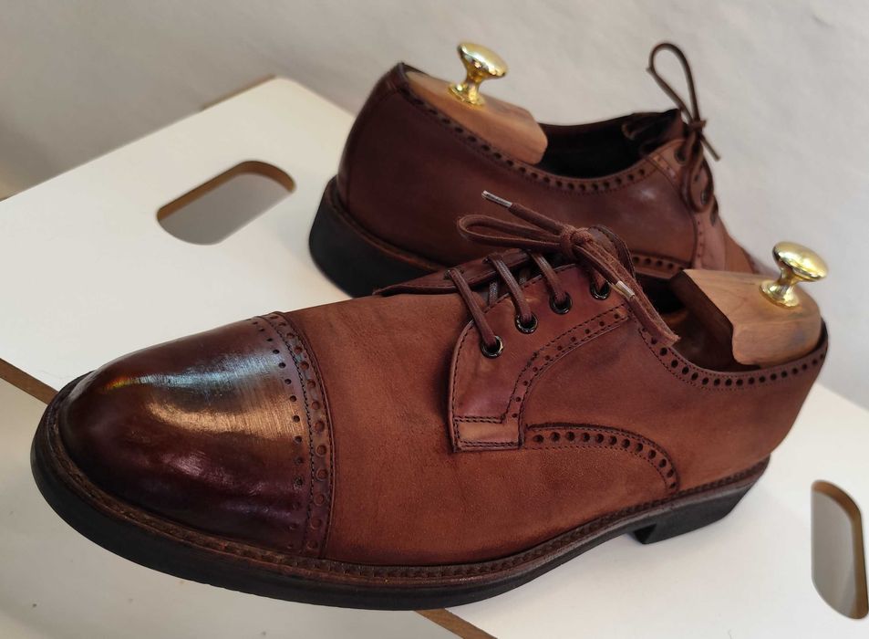 Pantofi derby 43 premium VIBRAM piele naturala moale suede