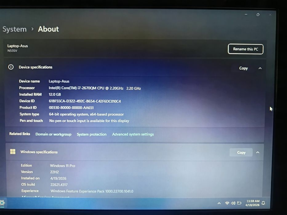 Laptop Asus i7 - N53SV