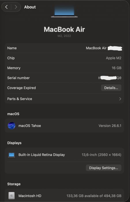 MacBook Air M2 16gb RAM 512gb SSD (impecabil)