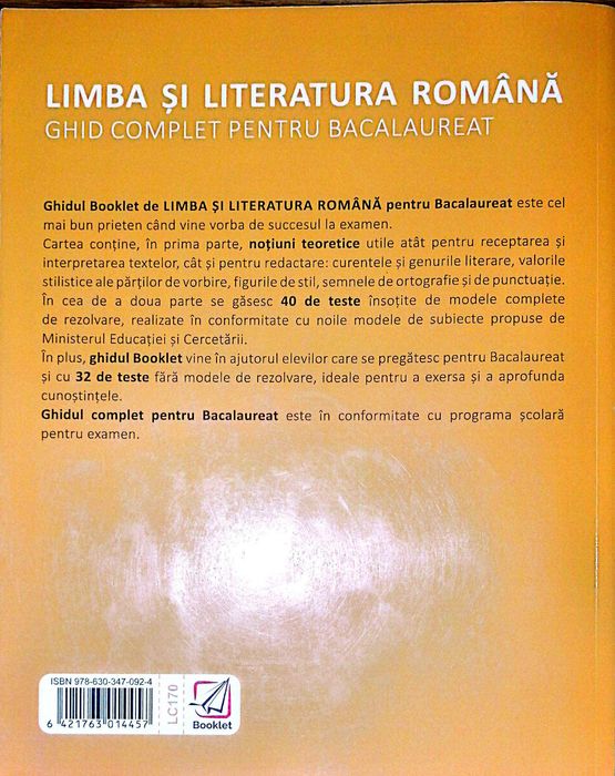 Ghid complet pentru Bacalaureat Limba Romana 72 teste Booklet