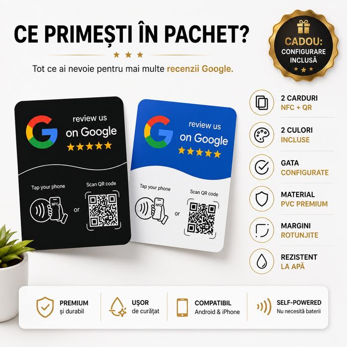 Card NFC + QR pentru Recenzii Google