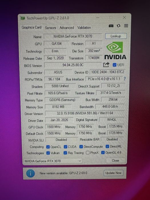 Продам видеокарту RTX 3070