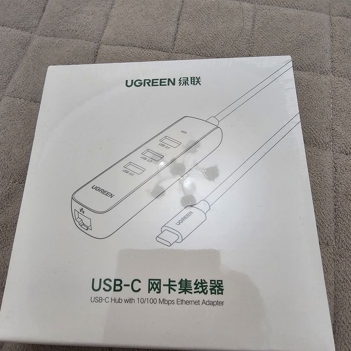 USB HUB 3-port USB 3.0, USB-C Hub 10/100 Mbps,USB-C  LAN connector