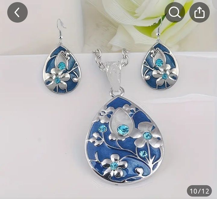 Елегантен Комплект Бижута: Обеци и Колие от Цинкова Сплав с Синьо-Лила