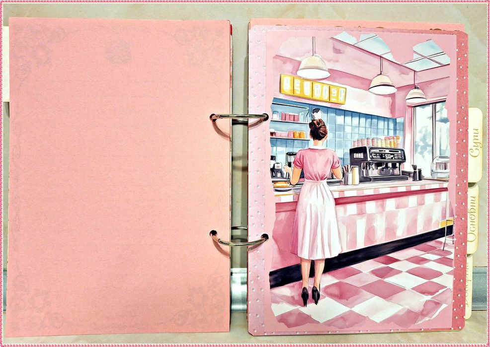 Ретро тефтер за рецепти с 4 разделителя в розово