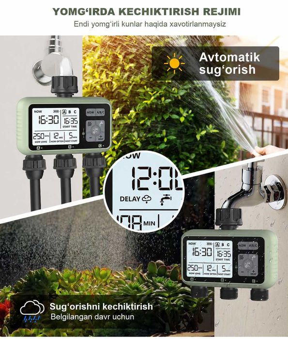 Avtomatik sug'orish taymeri, dasturchi, sug'orish boshqaruvchisi.