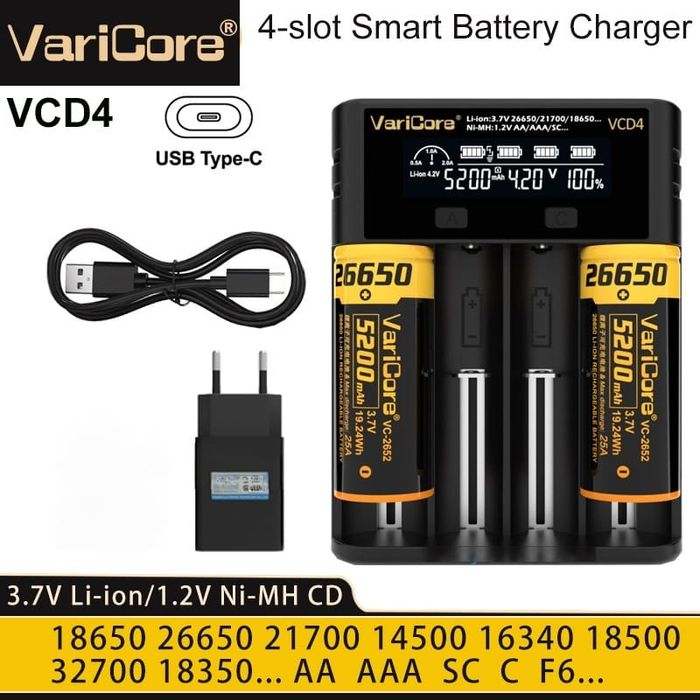 Încărcător VariCore VCD4 cu Afișaj Universal R3 R6 18650 26650  Nou