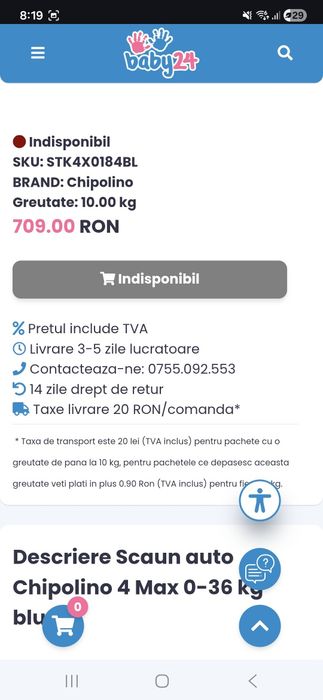 Scaun auto de la 0 la 36