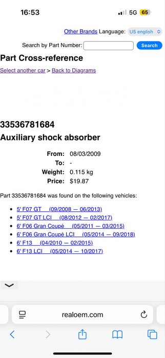 Оригинални BMW Маншони за амортисьори F07 F13 F10