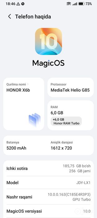 honor x6b 6+6/256