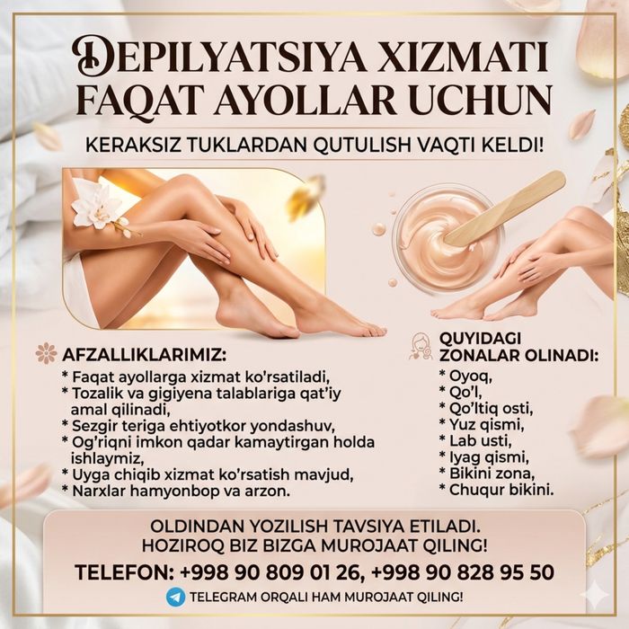 Depilyatsiya xizmati faqat ayollar uchun