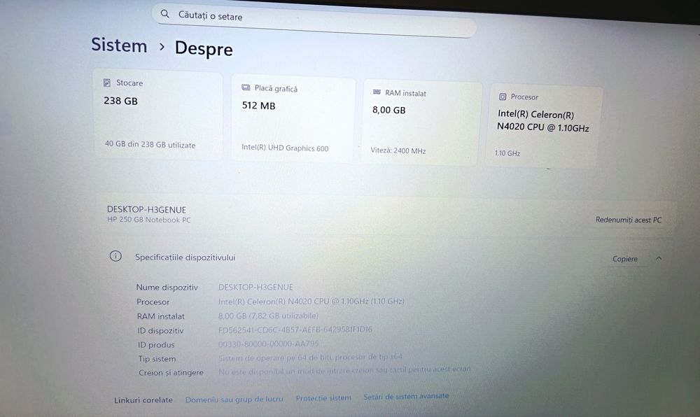 Vand Laptop HP 250 Notebook G8 PC