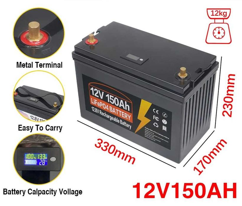 Baterie LifePO4 150 Ah 12V pentru rulota sau autorulota cu incarcator