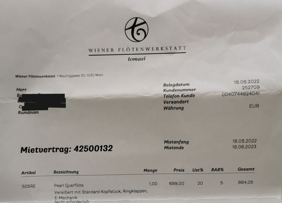 Flaut PEARL 505RE  pentru copii, în garantie