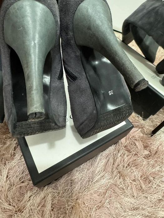 Cizme gri elegante cu toc din piele naturală mărimea 35