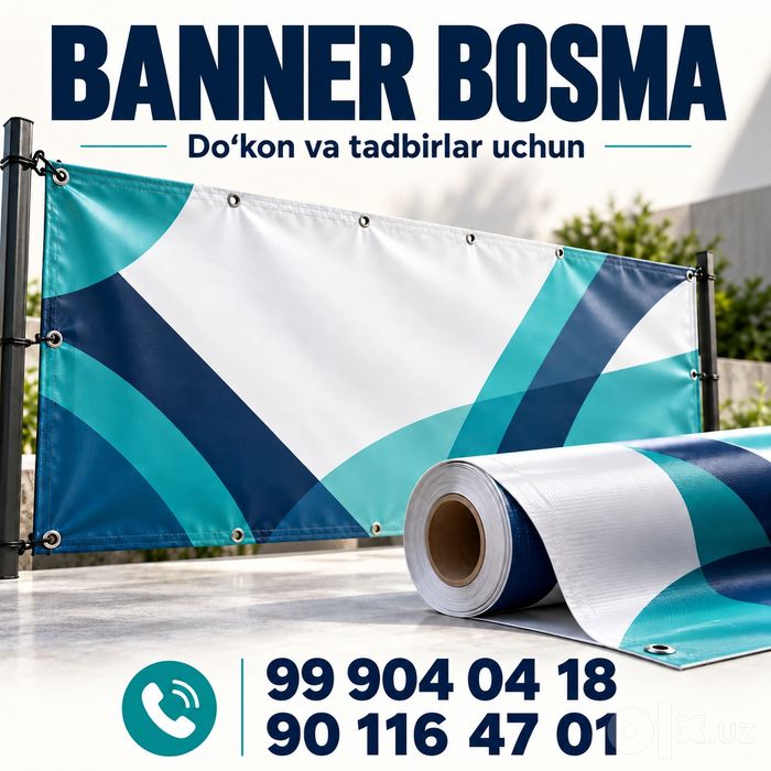 Tashqi va ichki reklama poligrafiya Banner, orakal, bo‘rtma harflar, v