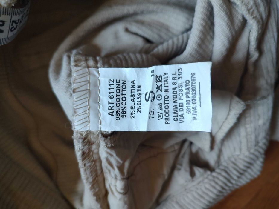 Pantaloni wide leg, catifea raiata, S, crem