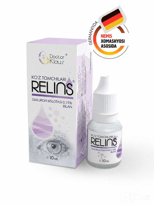 RELINS ACTIVE ko‘z namlantiruvchi tomchilari, gialuron kislotali, 10ml