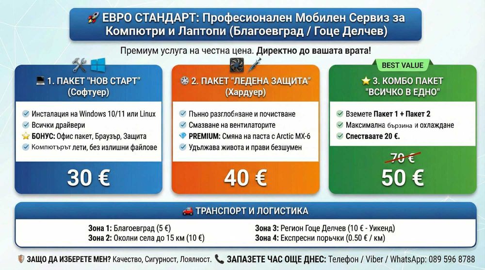 ЕВРО СТАНДАРТ: Професионален Мобилен Сервиз за Компютри и Лаптопи