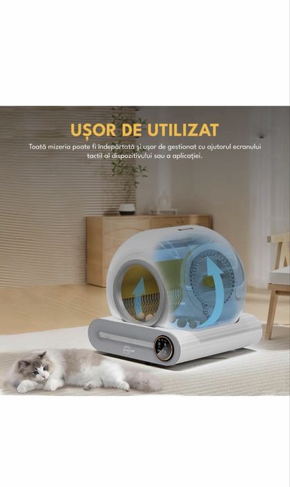 Litiera automata pentru pisica / pisici , auto-curatare, elimina mirosurile, aplicatie mobila, capacitate 9l, sterilizare IV, alb