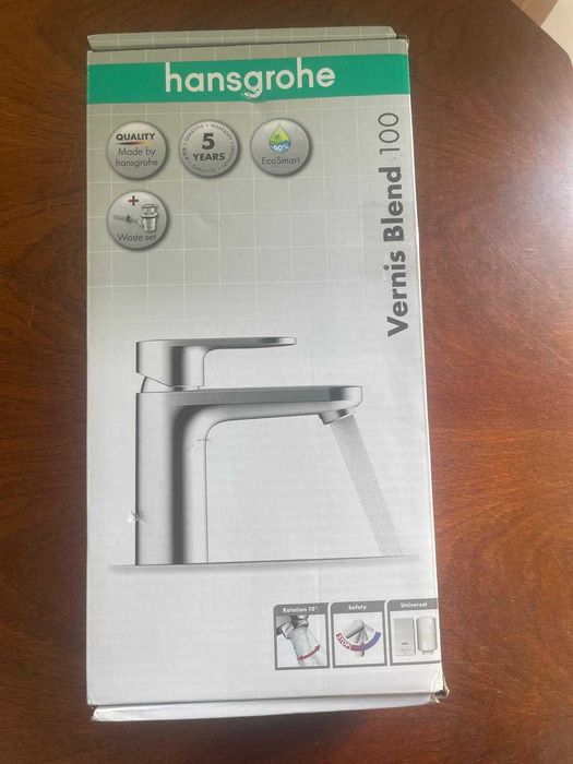Baterie chiuveta Hansgrohe Vernis Blend, baterie cu înălțimea guriței de 100 mm, cu tijă de acționare, sistem de economisire a apei, crom