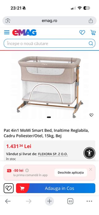 Pat 4in1 MoMi Smart Bed, Inaltime Reglabila, Cadru Poliester/Otel, 15kg, Bej