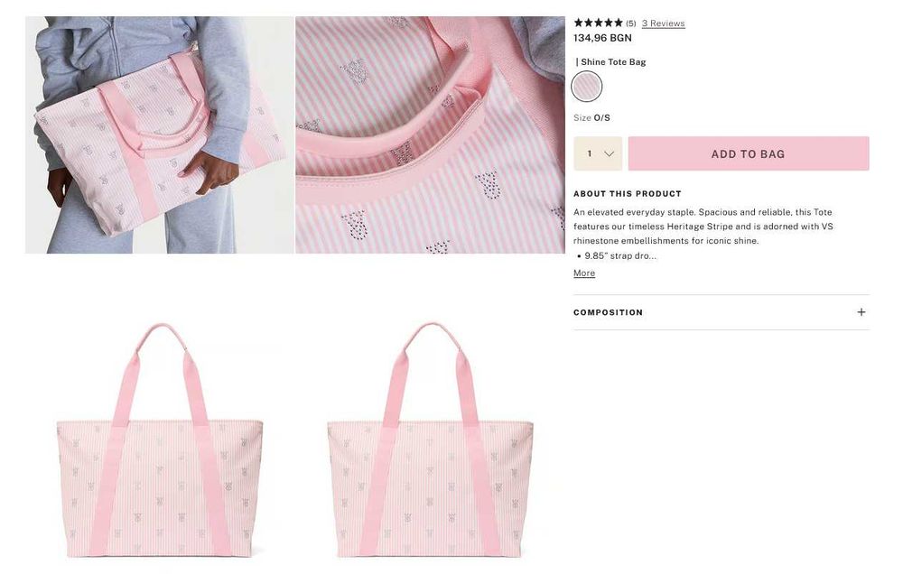 Victoria’s Secret Tote чанта с кристали – голям размер