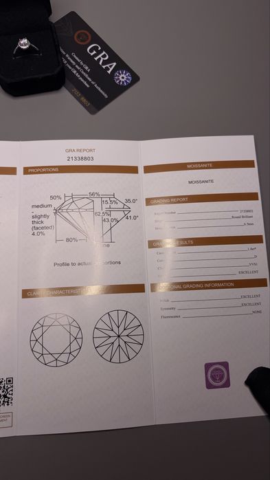 Пръстен с moissanite VVS1, 1.0 карата.
