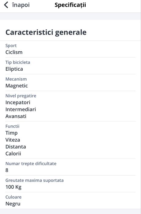 Bicicleta eliptica cu șa Dinamic R102,greutate max utilizator 100kg