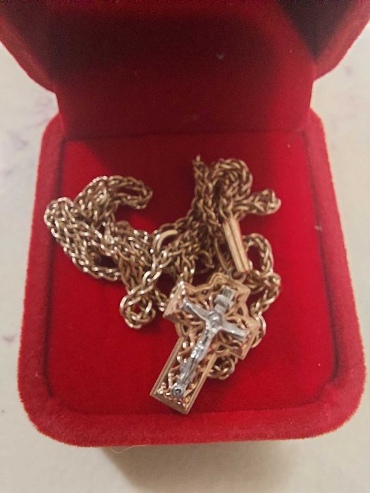 Цепочка крестик, серебро (голова 925) позолота