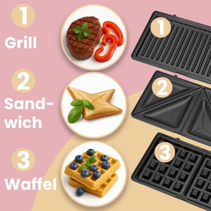 Clatronic 3670 3в1, 800W, Тостер, гофретник, контактна скара, с ДЕФЕКТ