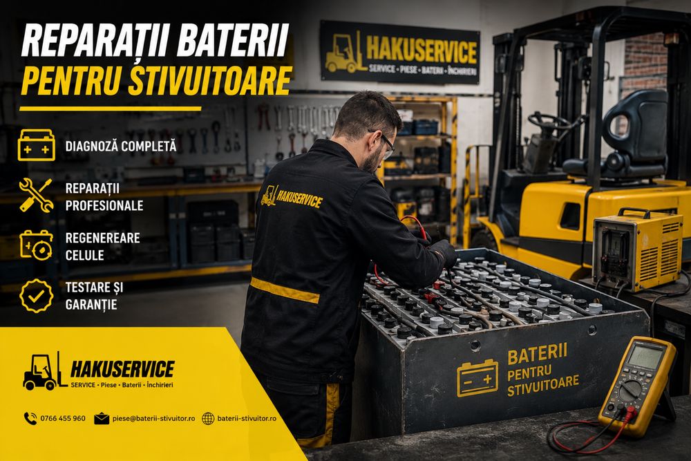 Reparații baterii pentru stivuitoare – Diagnostic, recondiționare și service profesional