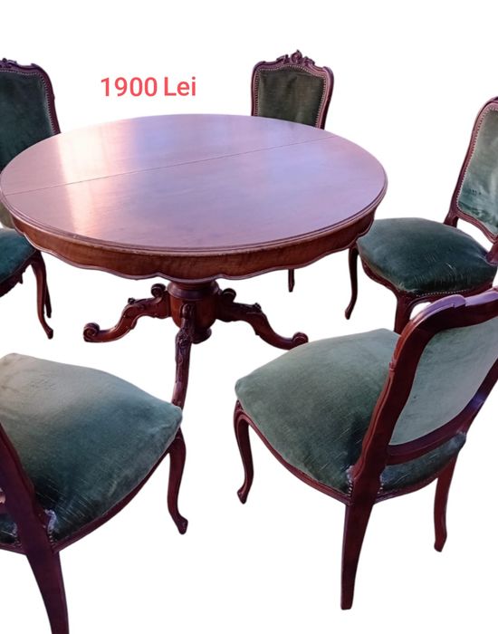 Set Baroc MASA cu SCAUNE Lemn Masiv Sculptat Manual