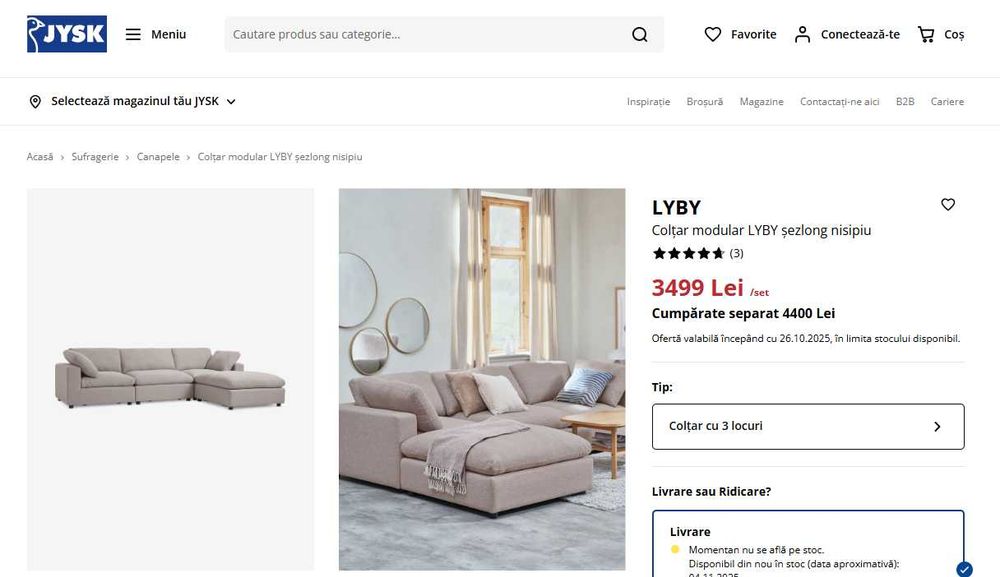 Canapea coltar modulara, gri deschis, spuma.