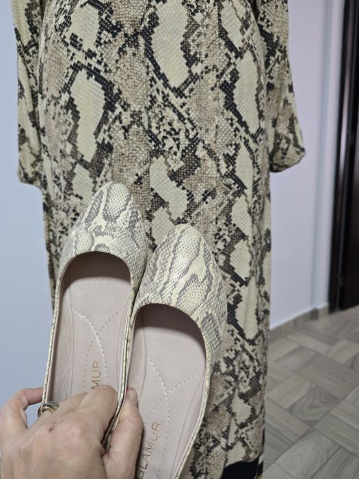 Balerini din piele naturala moale cu print snake