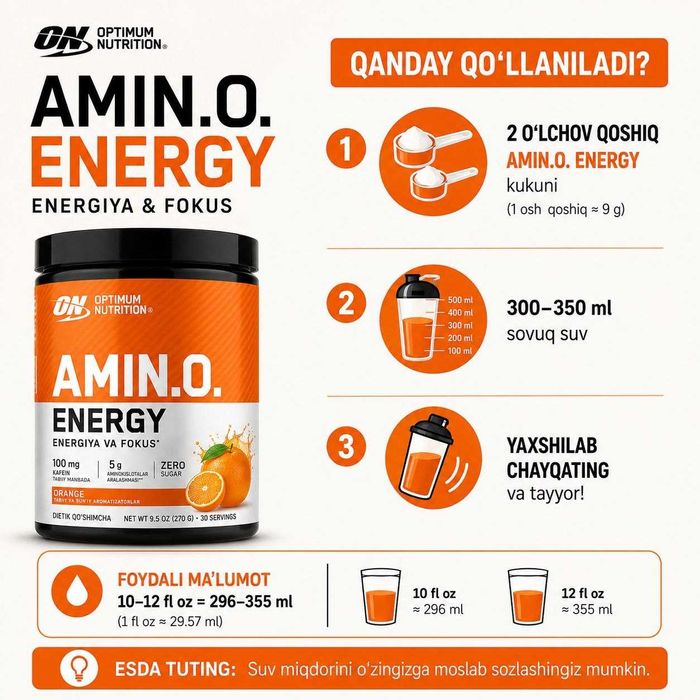 Optimum Nutrition Amino Energy 270 g Orange (AKSIYADA)