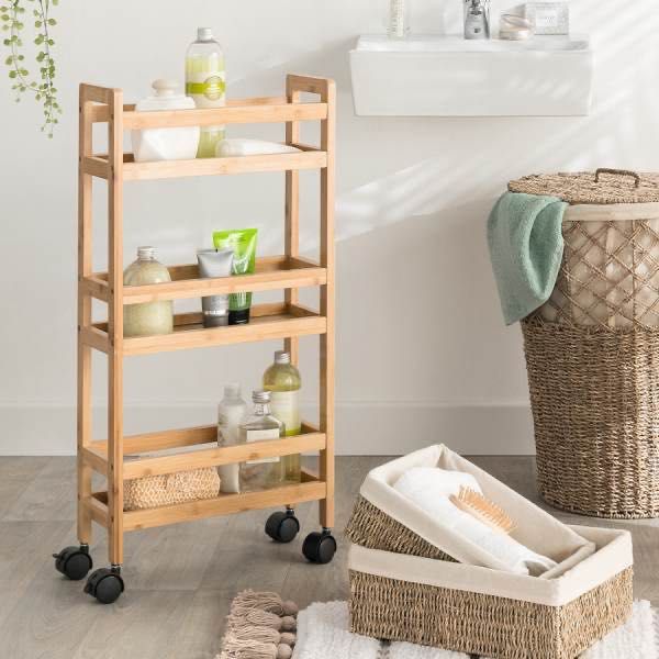 Количка на колела за кухня, баня или ниша - Бамбукова