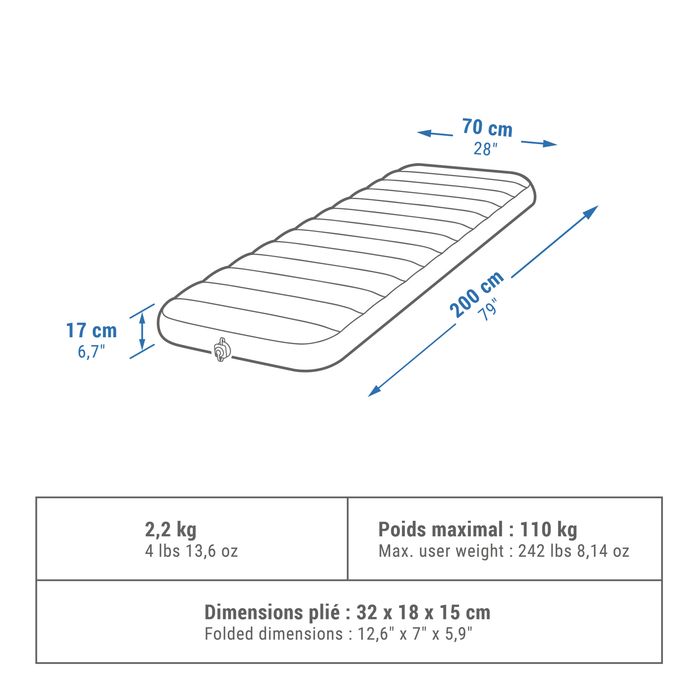 Saltea gonflabilă camping 1 persoană, - produs resigilat Decathlon