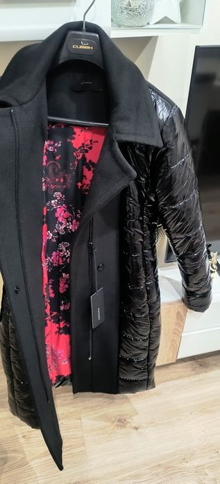 Ново дамско черно палто Junona Юнона манто яке кроп топ бюстие сет